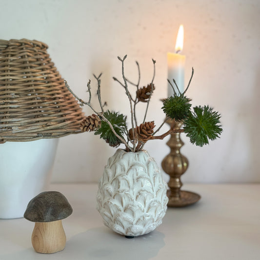 Vase Zapfen "Nordic White" Keramik glasiert weiß 9cm - Wohnen auf dem Land