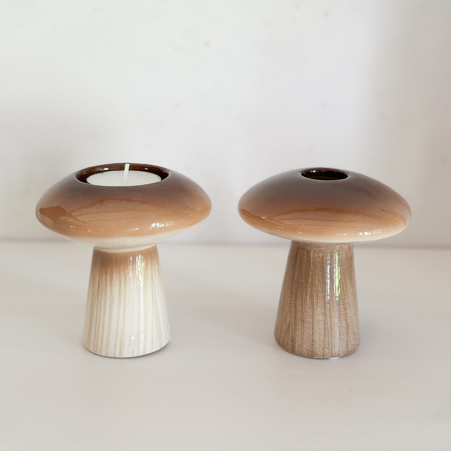 Teelichthalter Pilz "Russle" Keramik glasiert Creme Braun 10cm