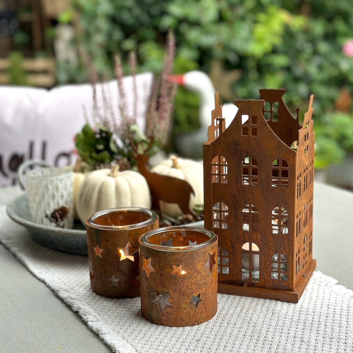 Kerzenhalter Windlicht "Rusty House" Metall Rost 22cm