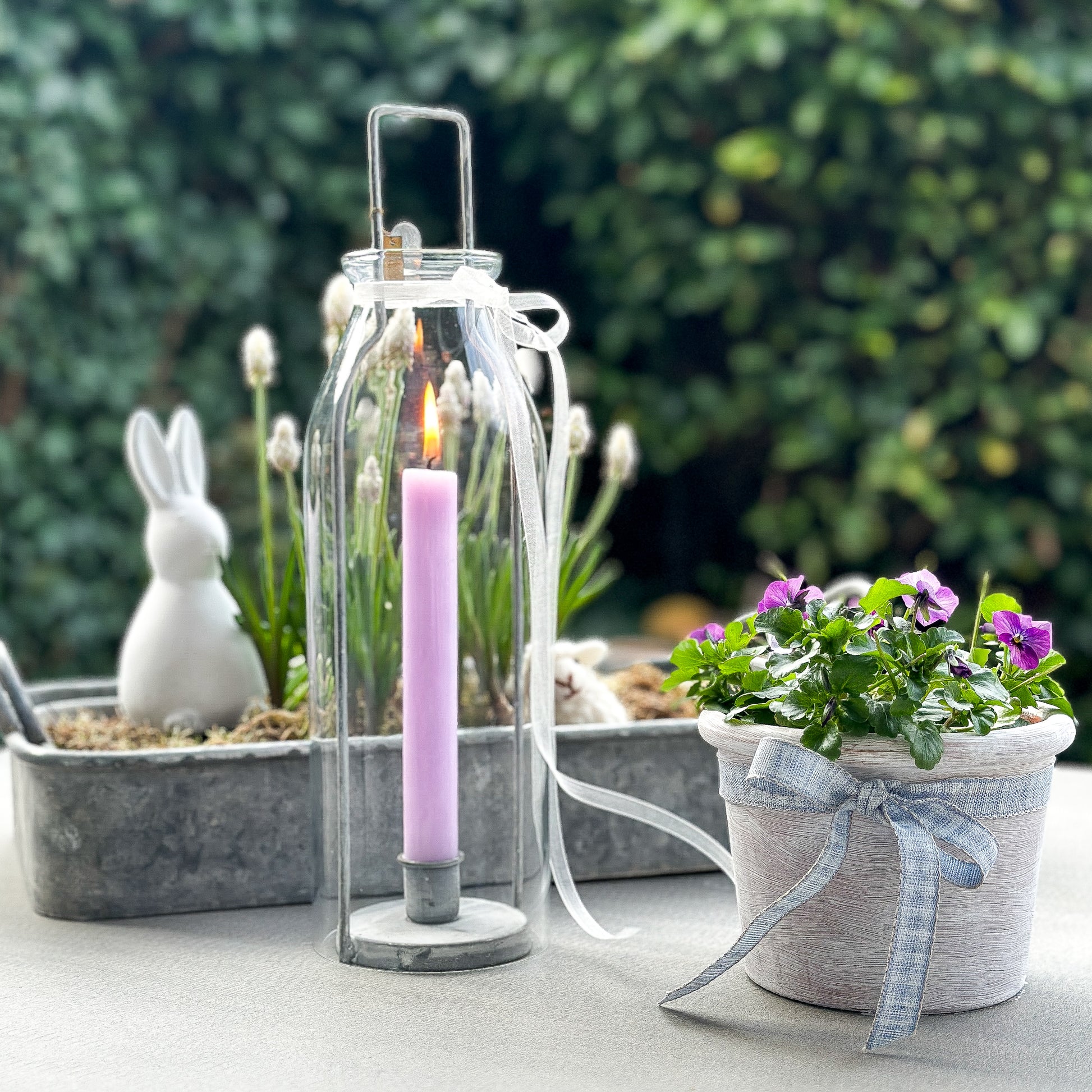 Kerzenhalter Windlicht "Nordic Glow" mit Henkel Zink Glas 34cm - Wohnen auf dem Land