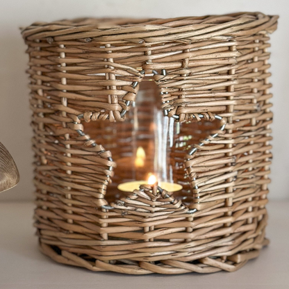 Kerzenhalter Windlicht "Stern" Rattan Natur 14cm