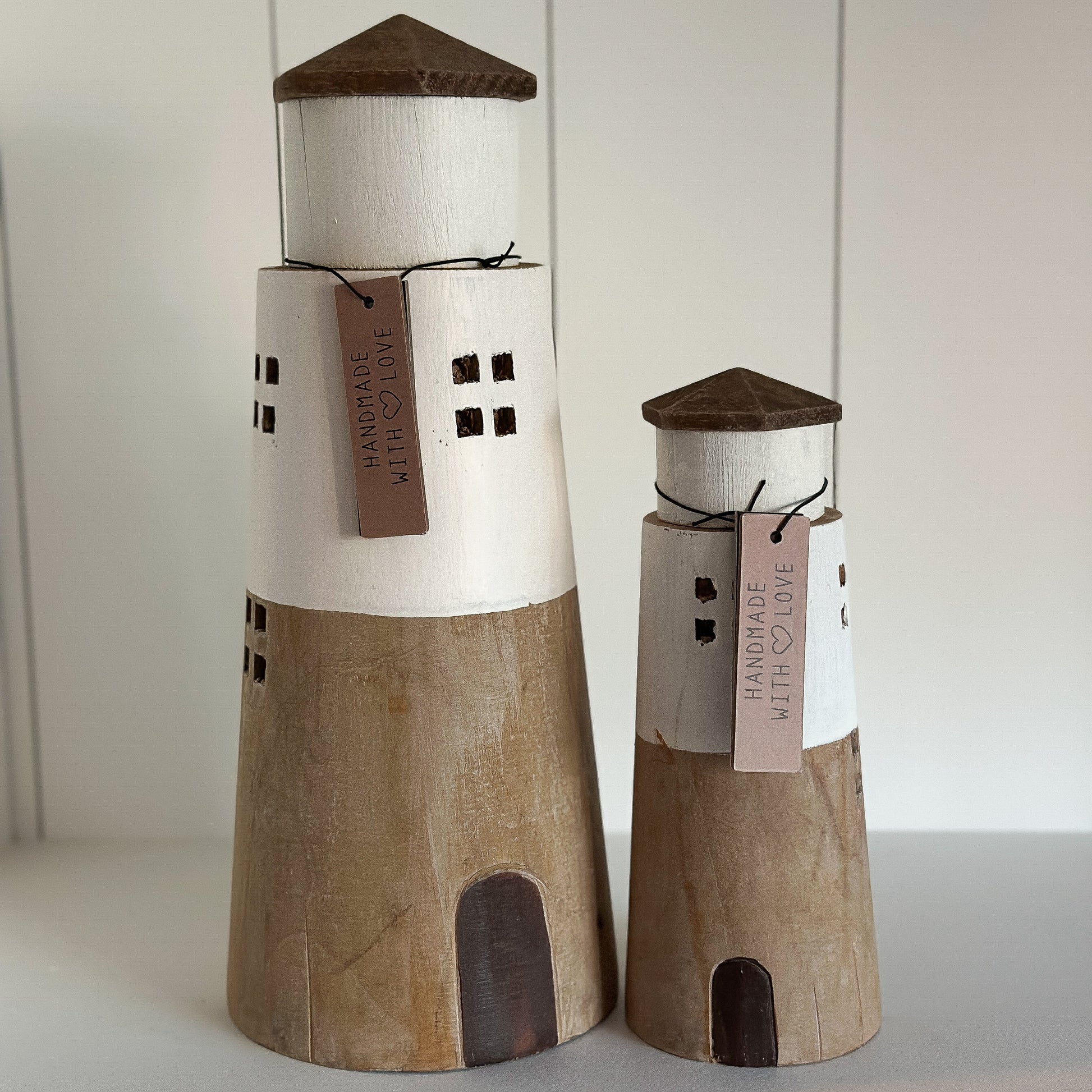 Große weiße Leuchtturm-Holzdekofigur von Wohnen auf dem Land, 30 cm hoch, natürliche Dekoration für Zuhause