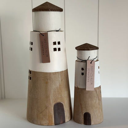 Große weiße Leuchtturm-Holzdekofigur von Wohnen auf dem Land, 30 cm hoch, natürliche Dekoration für Zuhause