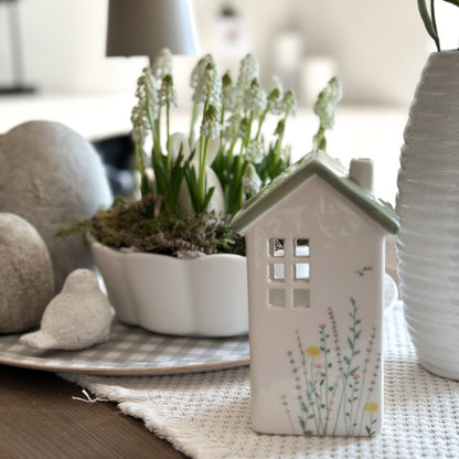 Lichthaus "Flowers" Keramik weiß 15cm - Wohnen auf dem Land