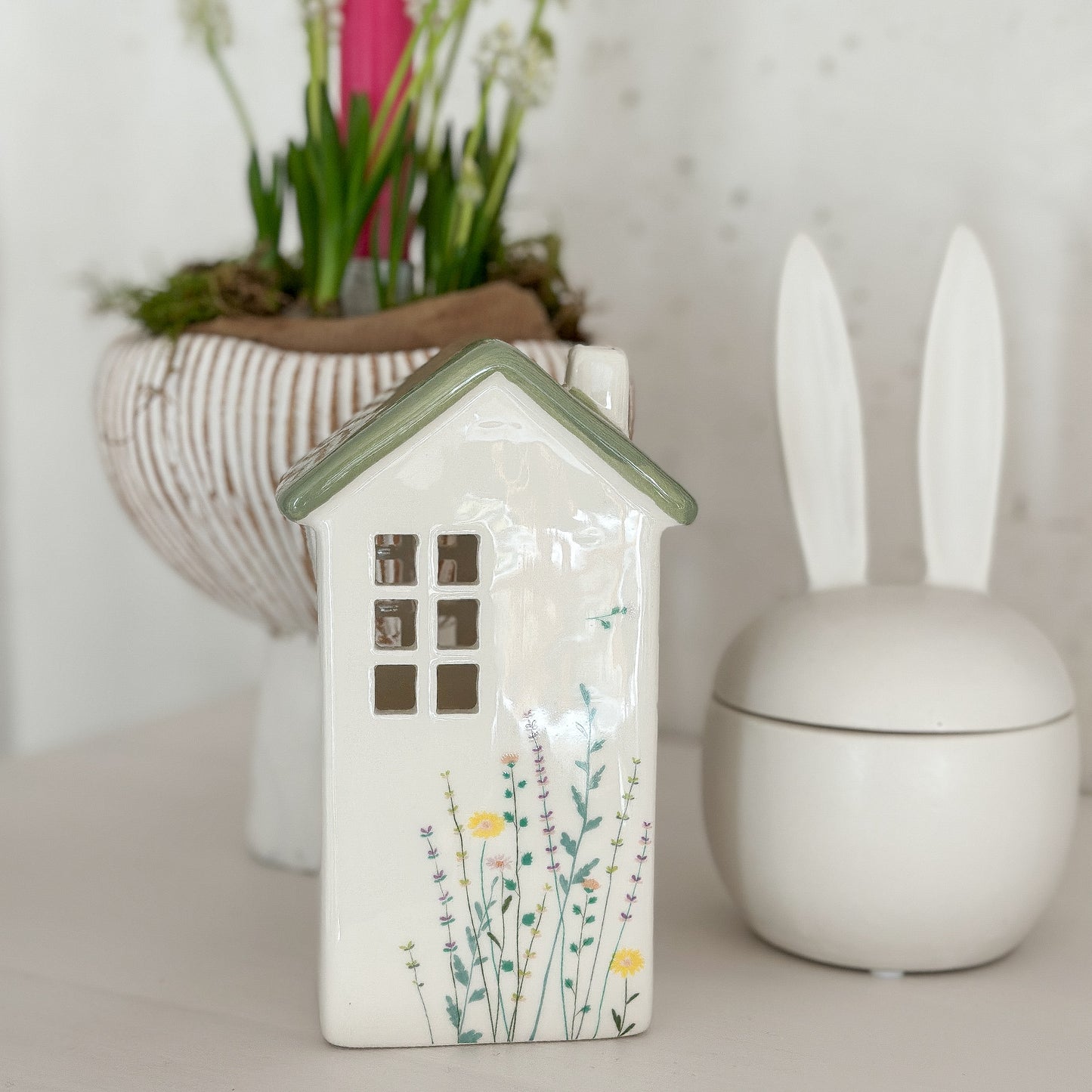 Lichthaus "Flowers" Keramik weiß 15cm - Wohnen auf dem Land