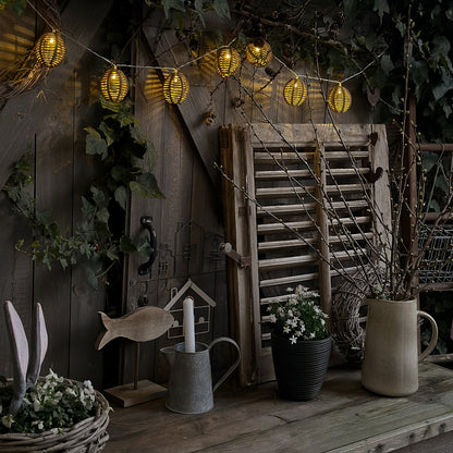 Außen-Lichterkette mit Timer, 180 cm Polyrattan Natur, von Wohnen auf dem Land, dekorative Beleuchtung für Garten und Terrasse