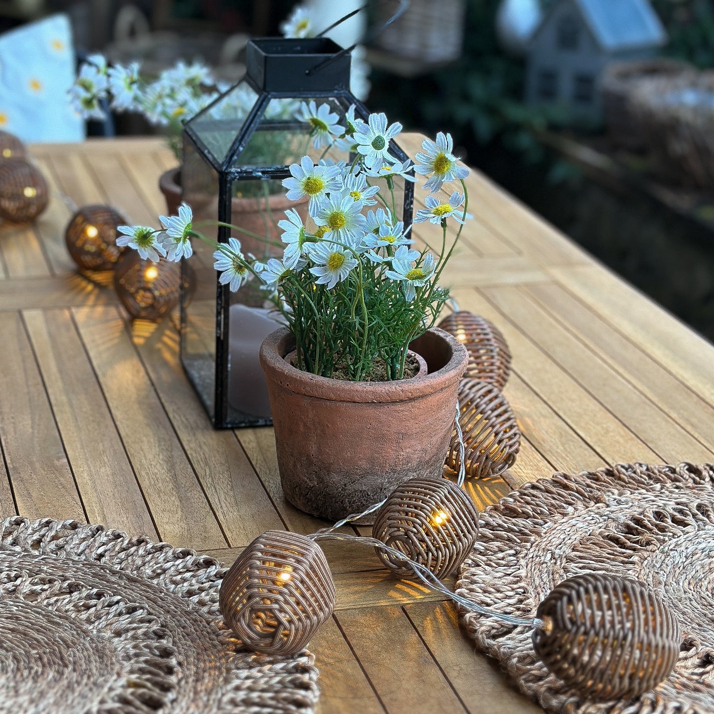 Außen-Lichterkette mit Timer aus Polyrattan, 180 cm, von Wohnen auf dem Land, ideal für Naturdeko im Außenbereich