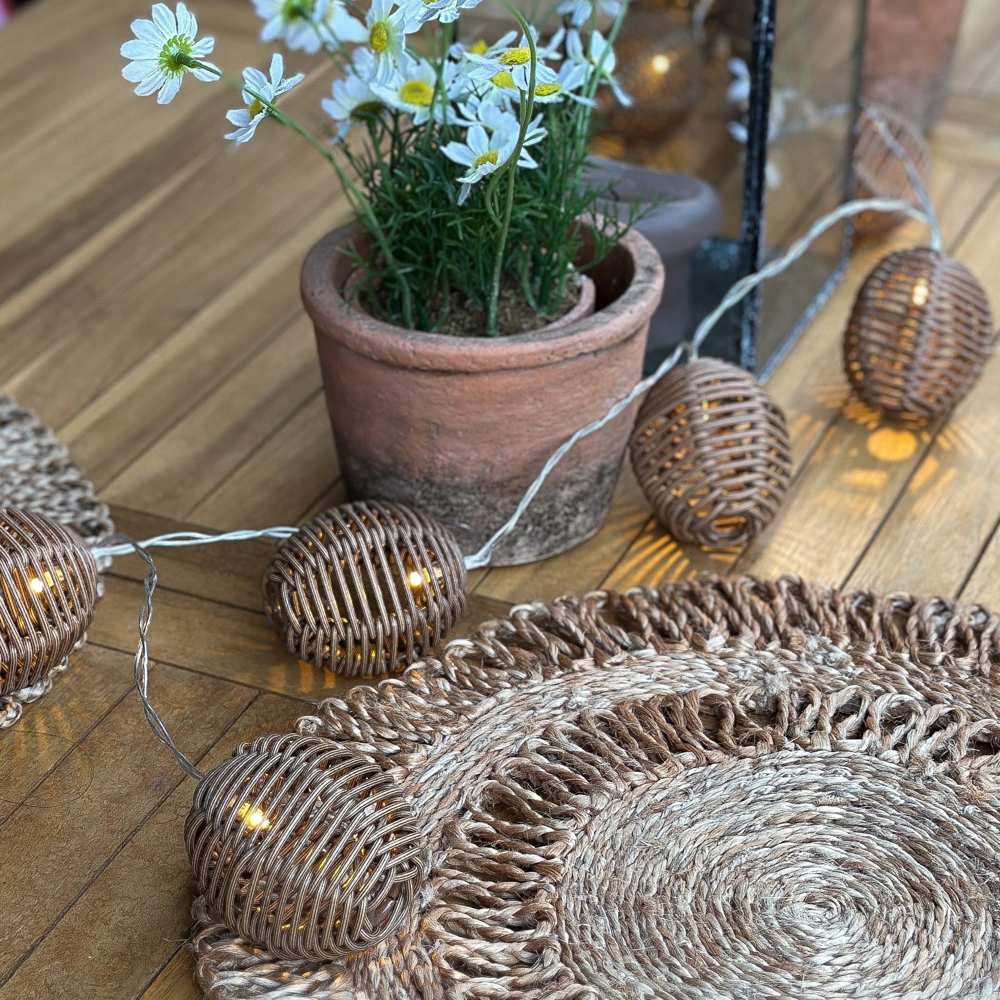 Außen-Lichterkette aus Polyrattan mit Timer, 180 cm lang, von Wohnen auf dem Land, für natürliche Beleuchtung im Garten.
