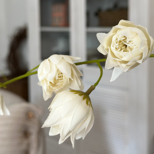 Künstlicher weißer Kivitsblumen-Zweig, 80cm lang, im 1er oder 3er Set, natürlich wirkende Dekoblume von Wohnen auf dem Land