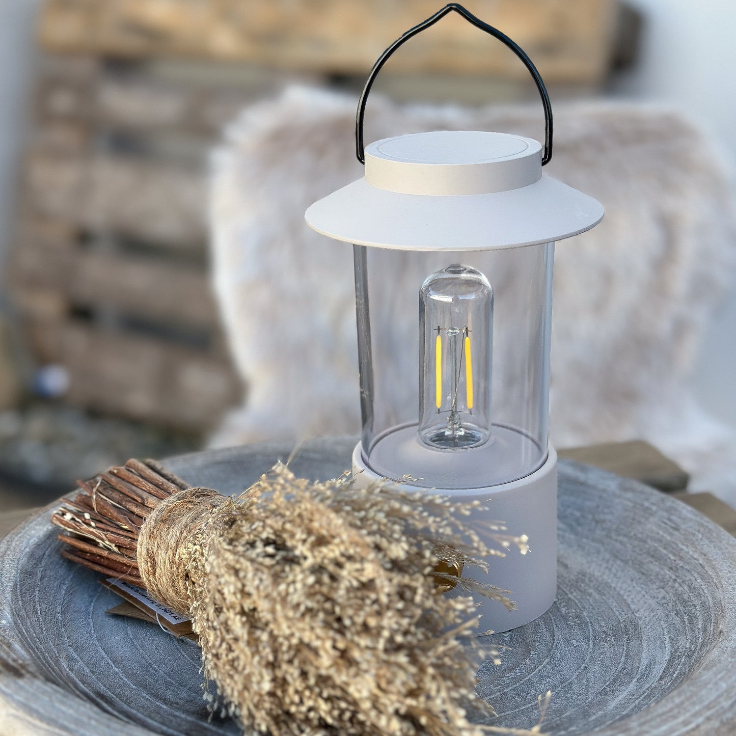 Tischleuchte LED "Lantern" Retro Sand - Wohnen auf dem Land