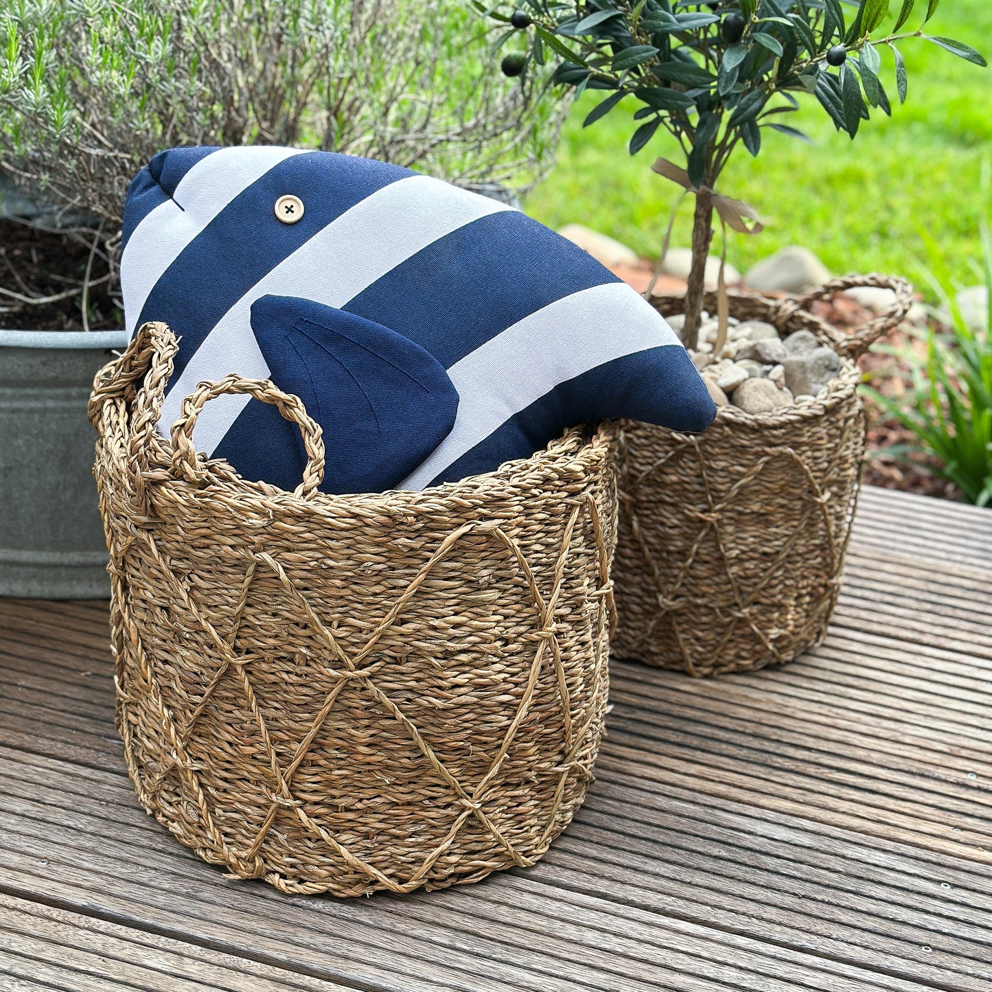 Naturfarbener Seegras-Korb "Krabi" von Wohnen auf dem Land, 3er Set in unterschiedlichen Größen, handgefertigt, dekorativ und praktisch