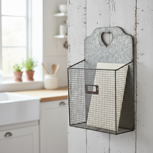 Briefsammler Organizer "Herz" zum Hängen aus Zink, 25x38x9cm, von Clayre & Eef, dekorativer Briefhalter mit Herzdesign