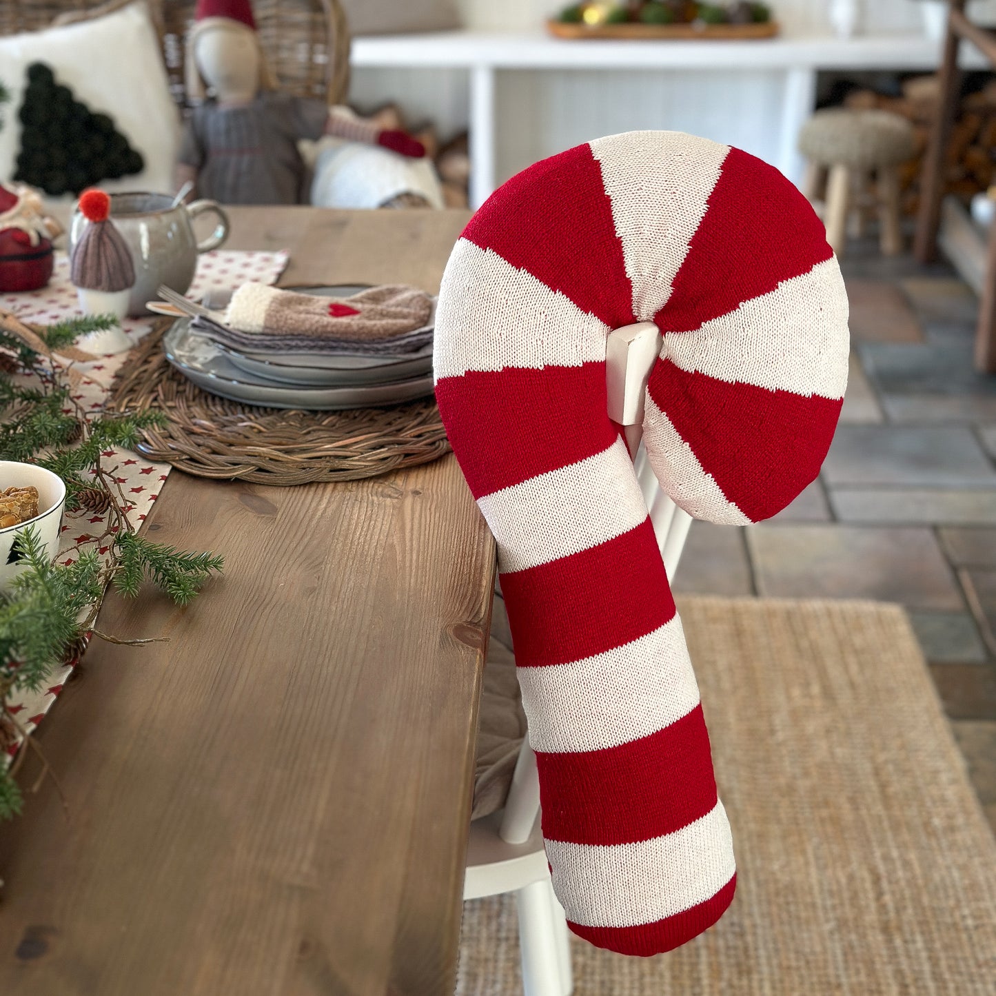 Kissen Deko Weihnachten "Zuckerstange“ Rot Weiß