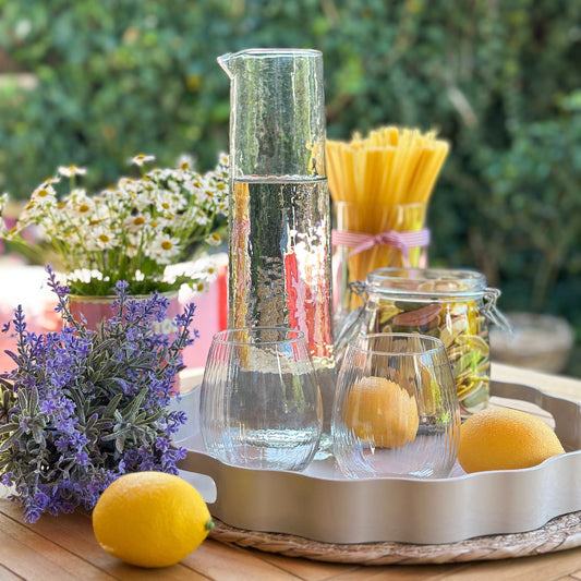 Graues Kunststoff-Dekotablett in Wellenform „Bloom“ von Wohnen auf dem Land, 33 cm, dekorativ auf Tisch oder Regal