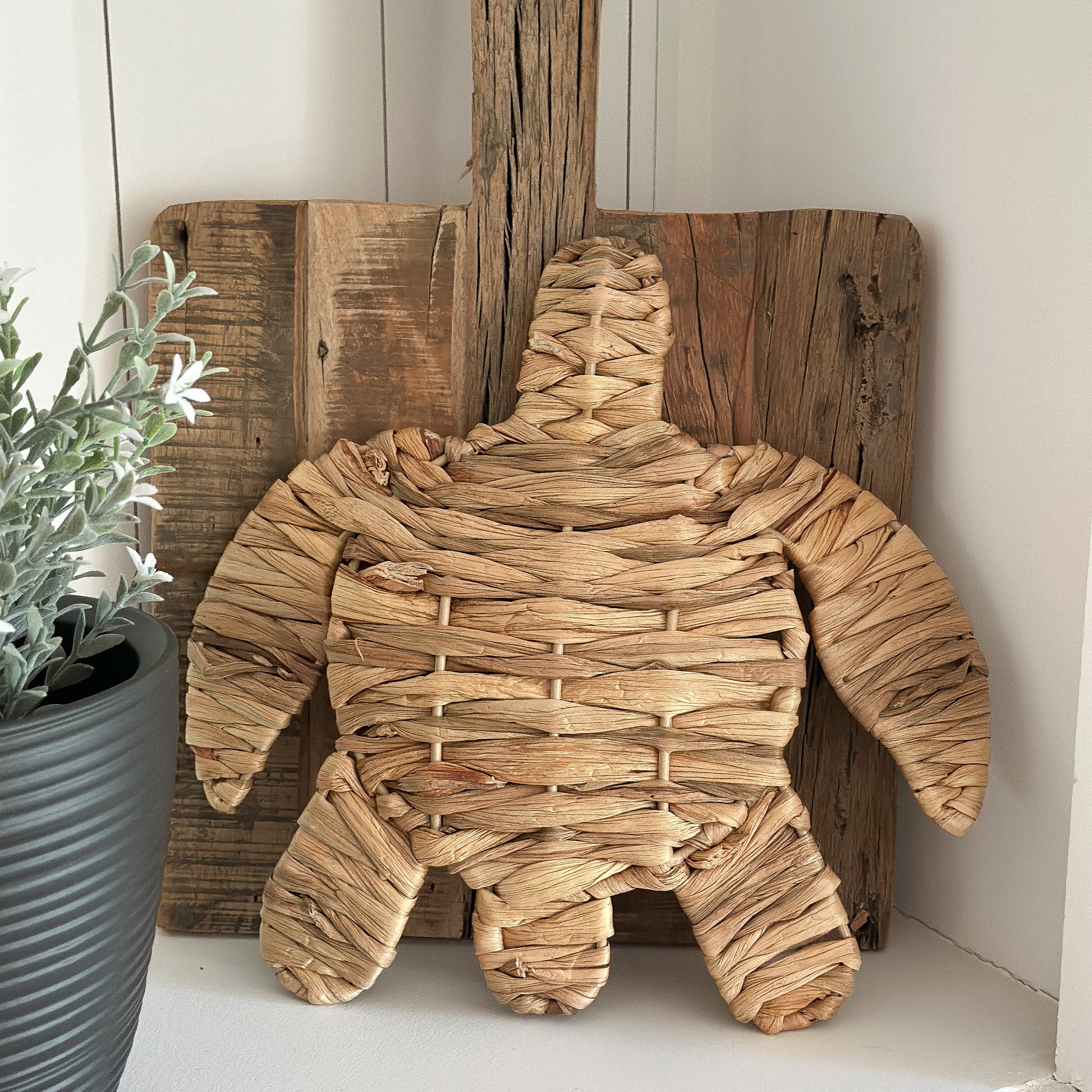 Dekofigur Schildkröte "Rustic Weave" aus Naturmaterial, 25,5 cm, von Wohnen auf dem Land, detailreiche Tischdekoration