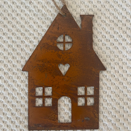 Anhänger Deko "Haus mit Herz" Metall Rost 15cm