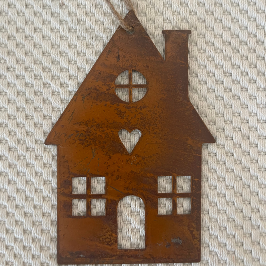 Anhänger Deko "Haus mit Herz" Metall Rost 15cm
