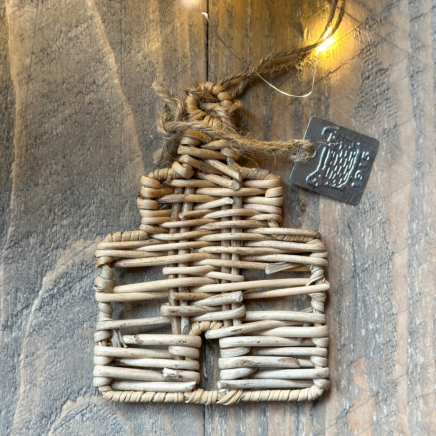 Aufhänger Haus "Grachtenhaus" Rattan Natur 12cm