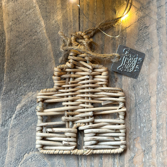 Aufhänger Haus "Grachtenhaus" Rattan Natur 12cm