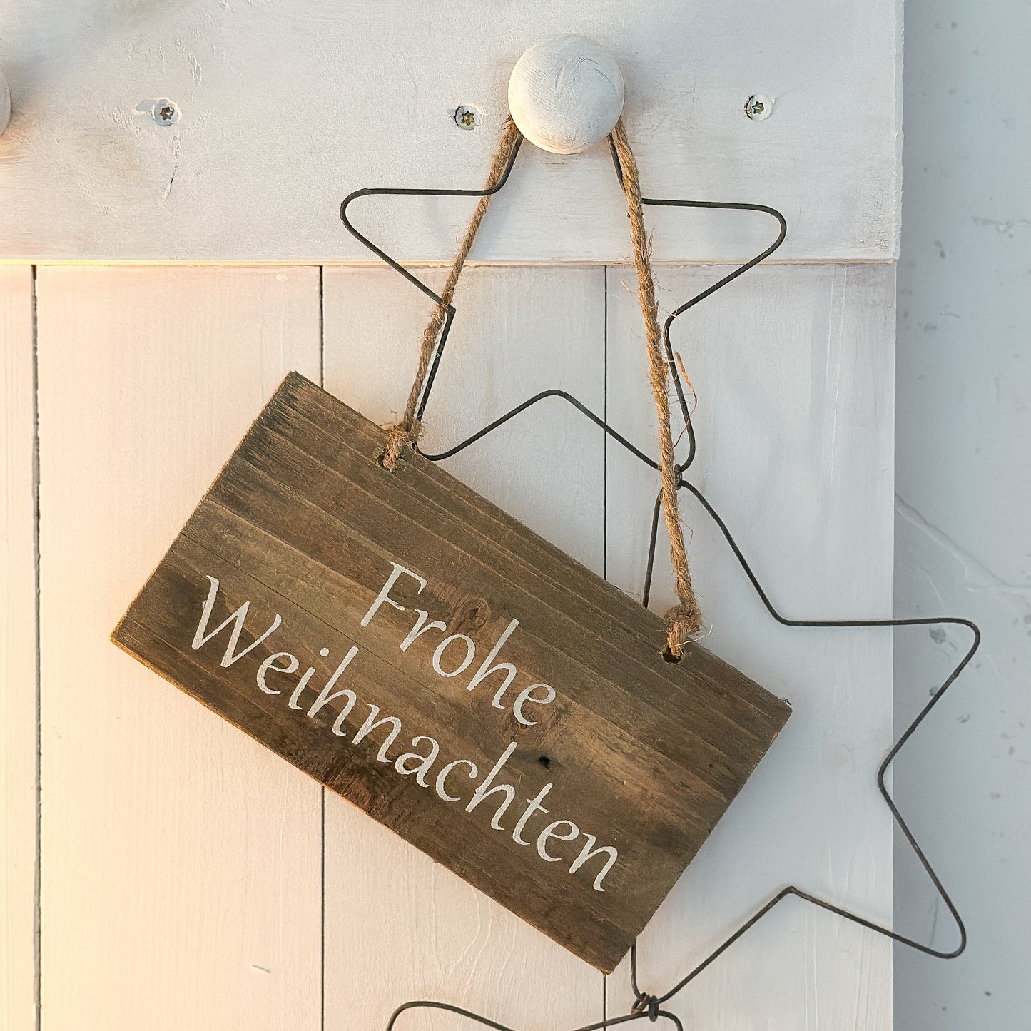 Schild Aufhänger "Frohe Weihnachten" Holz Jute Vintage 18x10