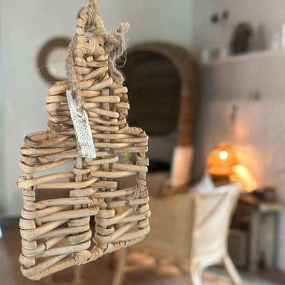Aufhänger Haus "Grachtenhaus" Rattan Natur 12cm