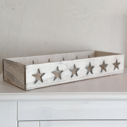 Deko Tablett Schale "Skandi Star" Sterne Holz weiß 40cm