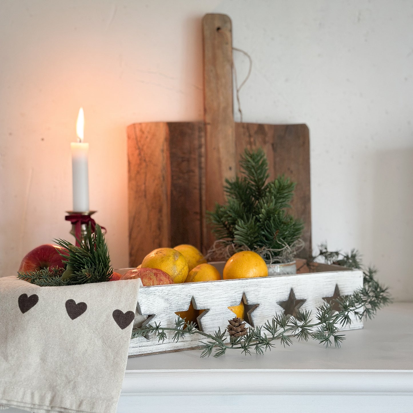 Deko Tablett Schale "Skandi Star" Sterne Holz weiß 40cm