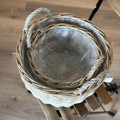 Korb Pflanzkorb mit Henkel "Chatham" Weide Natur Weiß 2 Größen - Wohnen auf dem Land