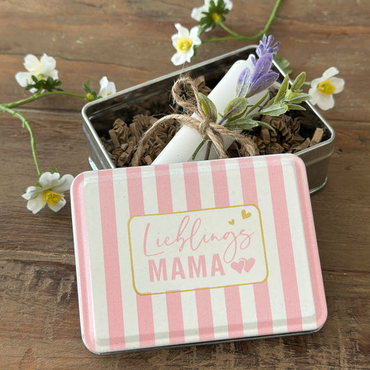 Rote Metallbox Dose Geschenk „Lieblingsmama“ von Wohnen auf dem Land, 10cm, dekorative Aufbewahrungsbox für Geschenke