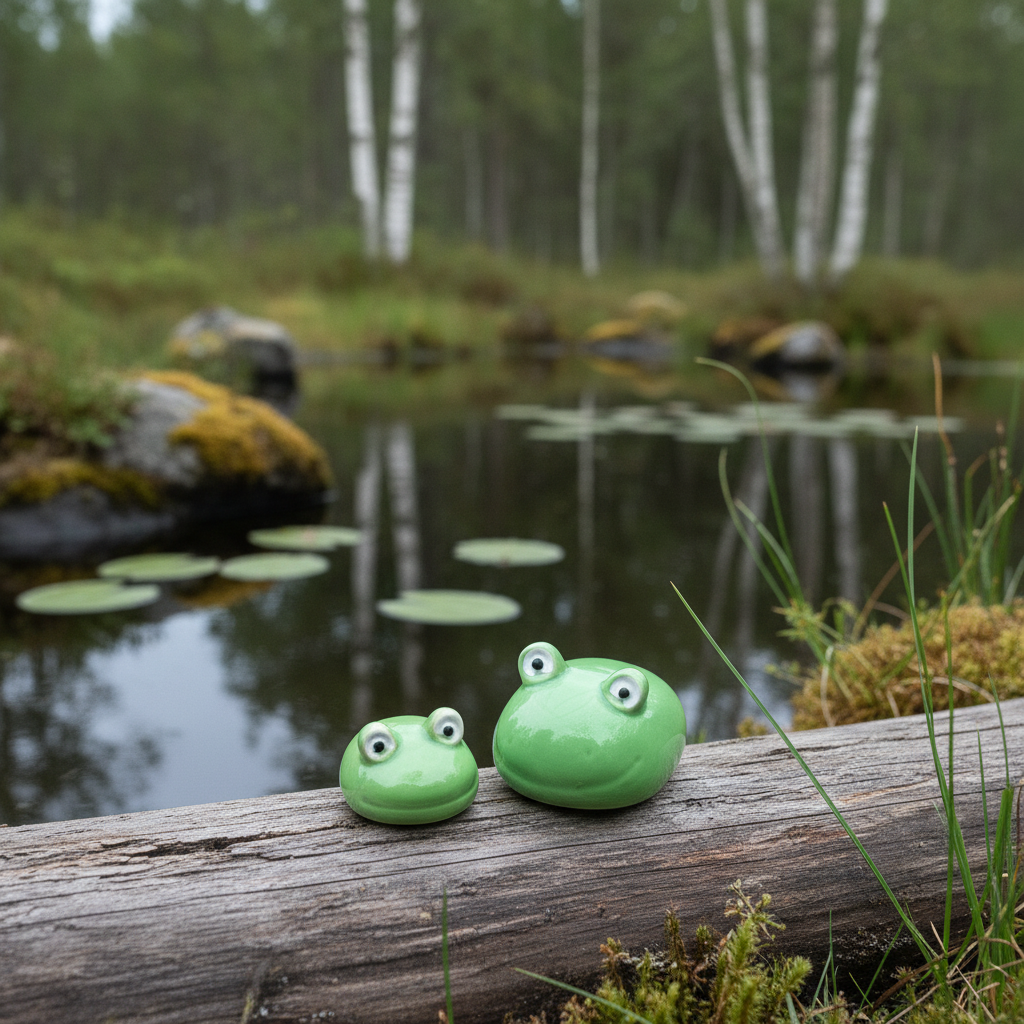Zwei grüne Porzellan-Schwimmfrösche "Quak" Dekorationsfiguren von Wohnen auf dem Land, detailreiche Dekofiguren