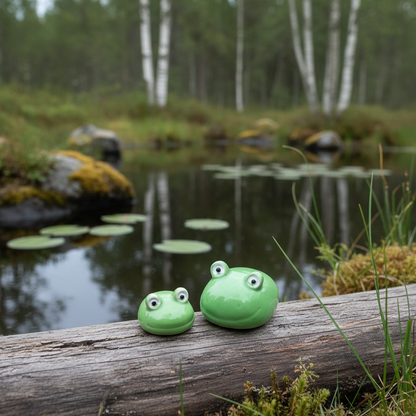Zwei grüne Porzellan-Schwimmfrösche "Quak" Dekorationsfiguren von Wohnen auf dem Land, detailreiche Dekofiguren