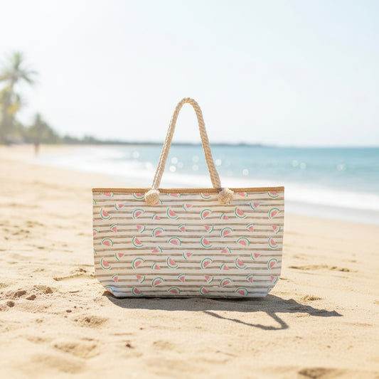Strandtasche Shopper "Melina" mit Melonenmuster in zwei Farben, 59cm, aus Stoff, von Wohnen auf dem Land.