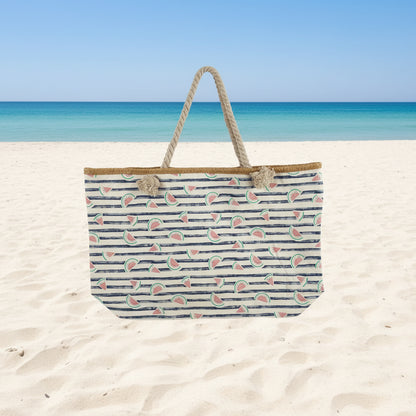 Strandtasche Shopper "Melina" von Wohnen auf dem Land, mit Melonenmuster in 2 Farben, 59 cm breit, aus Baumwolle.