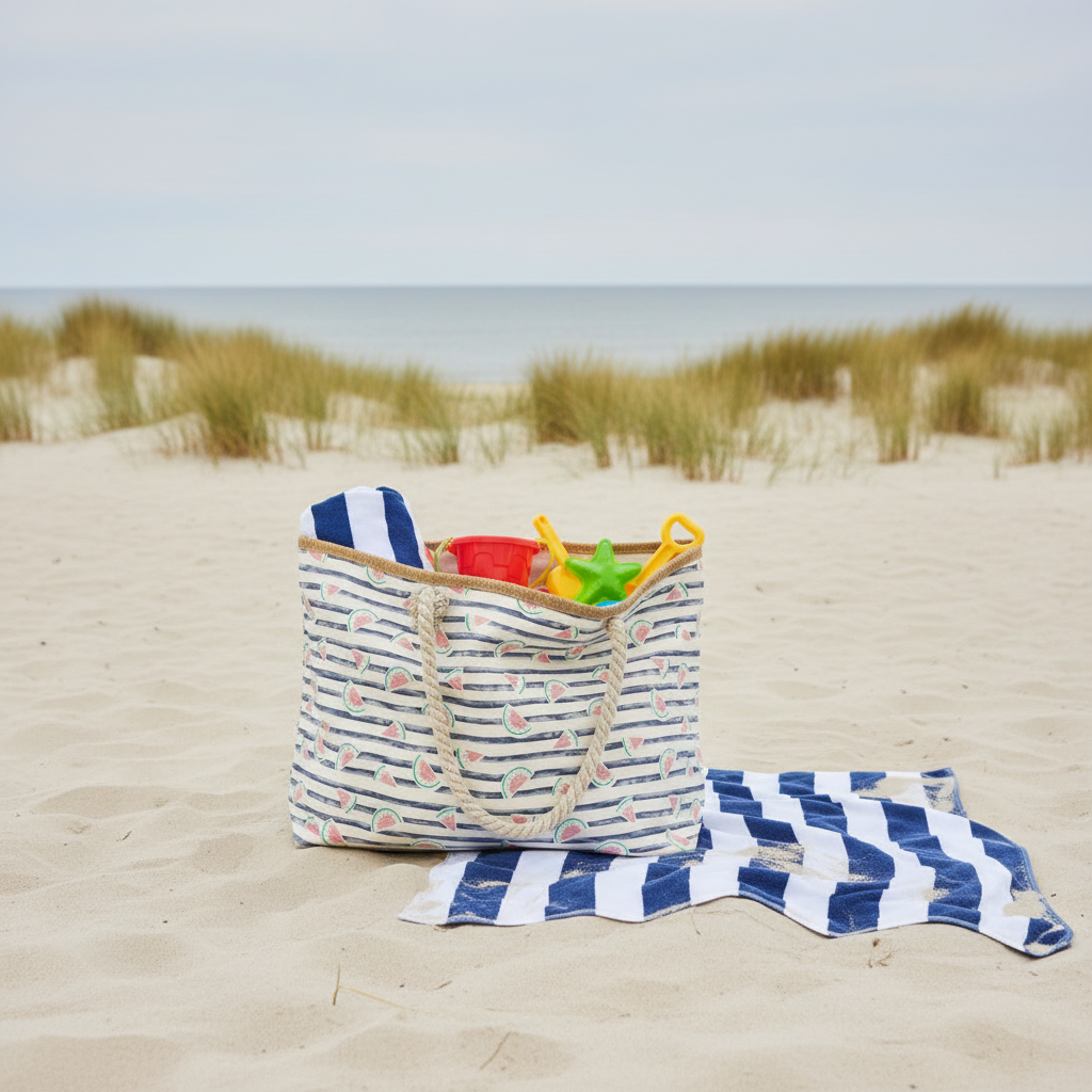 Strandtasche Shopper "Melina" von Wohnen auf dem Land mit Melonen-Design in 2 Farben, 59cm breit, aus Stoff gefertigt.