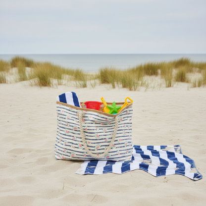Strandtasche Shopper "Melina" von Wohnen auf dem Land mit Melonen-Design in 2 Farben, 59cm breit, aus Stoff gefertigt.