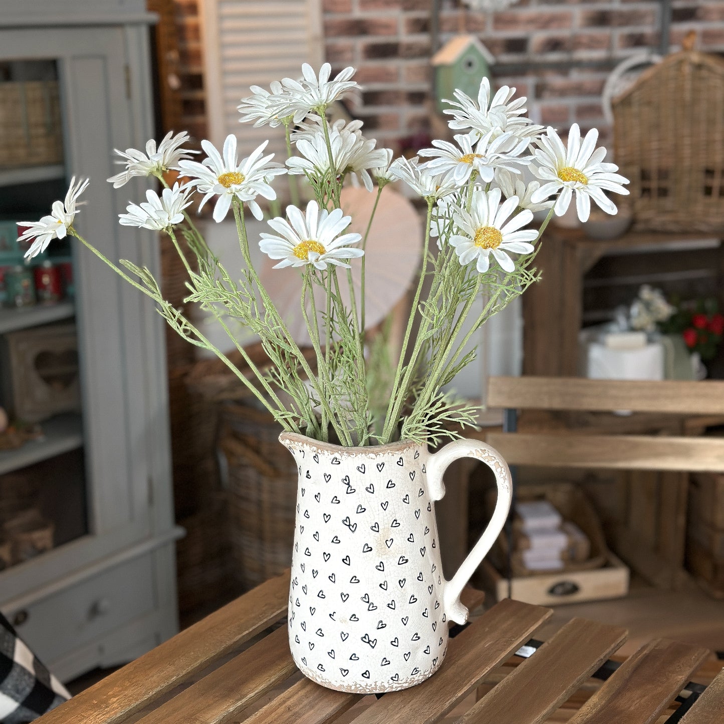Blume Zweig "Daisy Dreams" künstlich 2 Blüten weiß 56cm - Wohnen auf dem Land