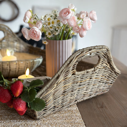 Tisch Tablett mit Griffen "Béatrice" Rattan 56cm - Wohnen auf dem Land