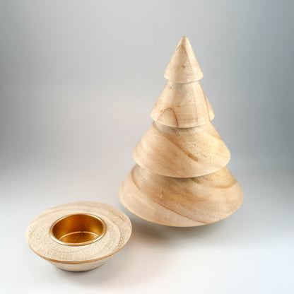 Kerzenhalter Teelicht "Tannenbaum" 2-teilig Holz 18cm