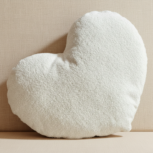 Herzförmiges Kissen "Amour" von Wohnen auf dem Land, Teddy-Design, off-white 70x60cm, weiches Textil für gemütliches Zuhause