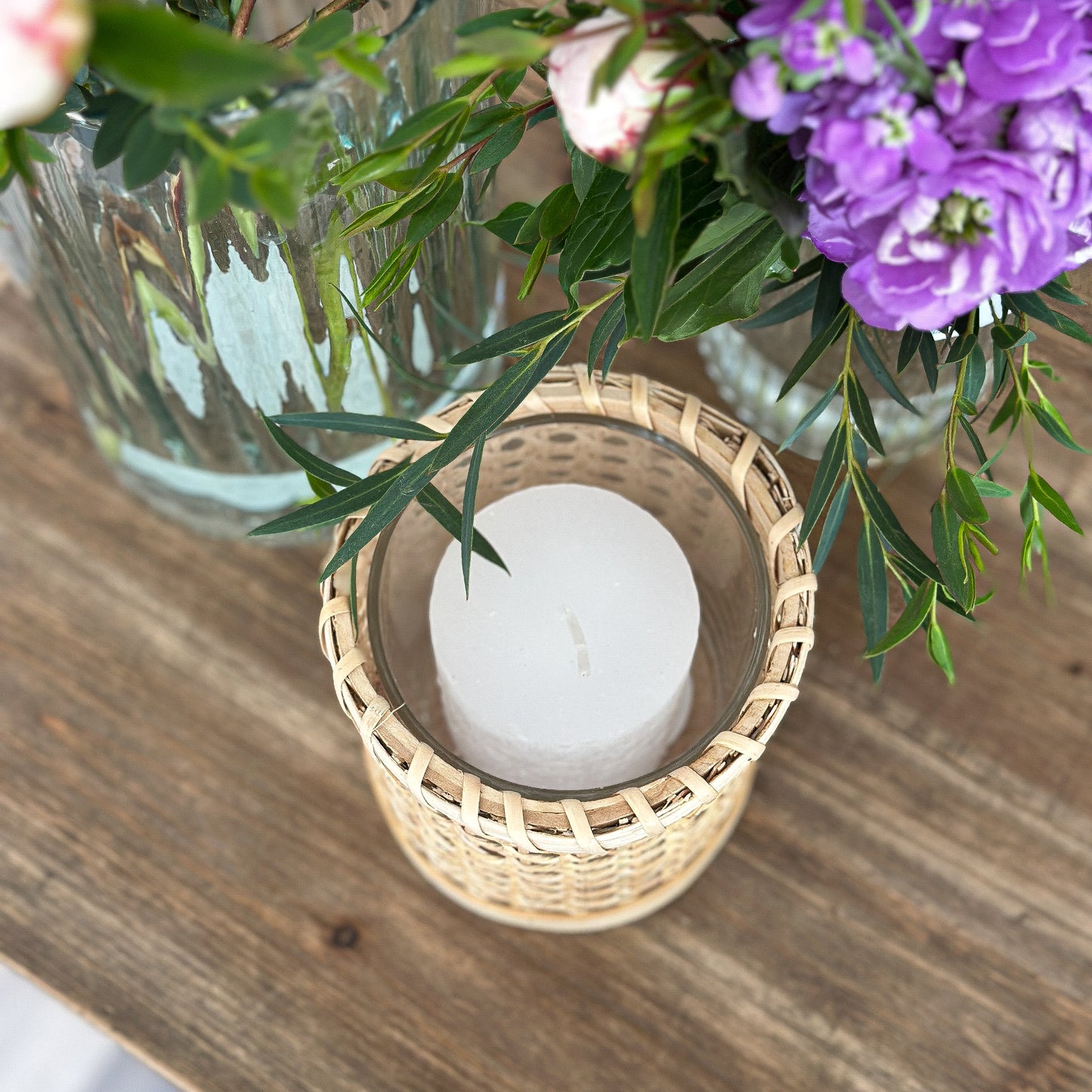 Kerzenhalter Windlicht "Cozy" Rattan inkl. Kerze 2 Farben