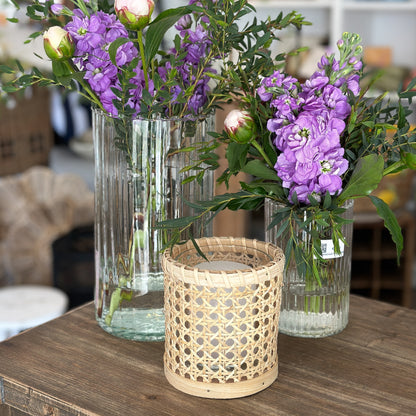 Kerzenhalter Windlicht "Cozy" Rattan inkl. Kerze 2 Farben