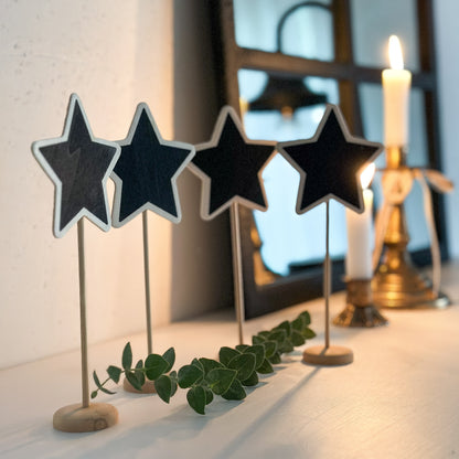 Aufsteller Namensschild zum Beschriften "Table Stars" Stern Holz Natur 4er Set