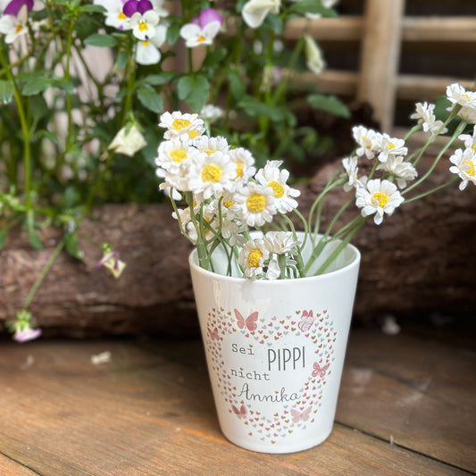 Becher Tasse Happy Mug "Pippi" Keramik Weiß