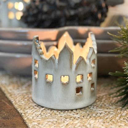 Teelichthalter Haus „Lille Hus“ Keramik glasiert grau 6cm