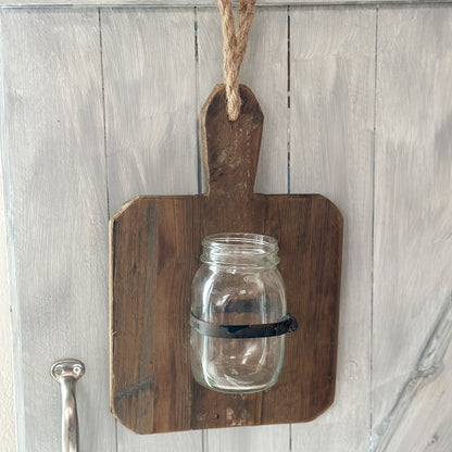 Vase am Holzbrett "Jar Board" Holz Glas Vintage Braun Eckig 33cm