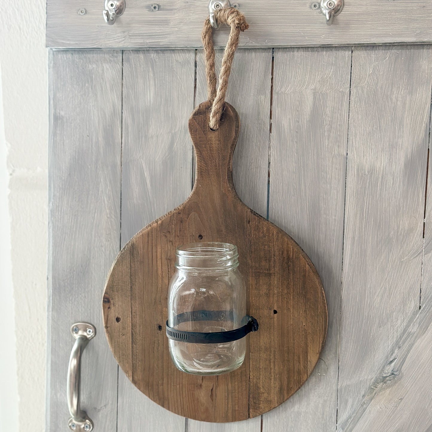 Vase am Holzbrett "Jar Board" Holz Glas Vintage Braun Rund 38cm