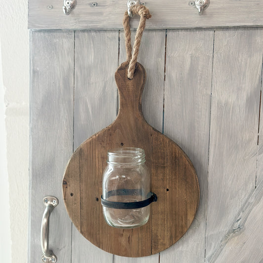 Vase am Holzbrett "Jar Board" Holz Glas Vintage Braun Rund 38cm