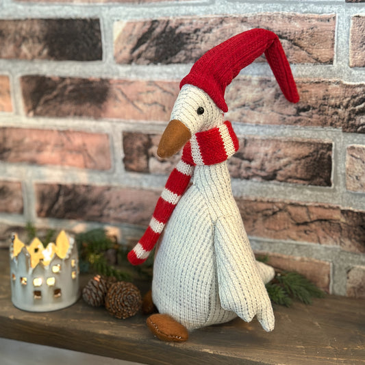 Deko Weihnachtsgans "Elke" Textil rot weiß 26cm