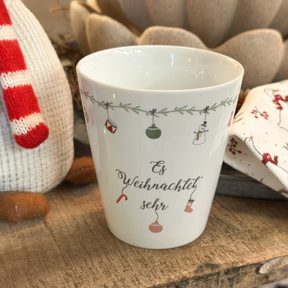 Becher Tasse Happy Mug "Es weihnachtet sehr" Keramik Weiß