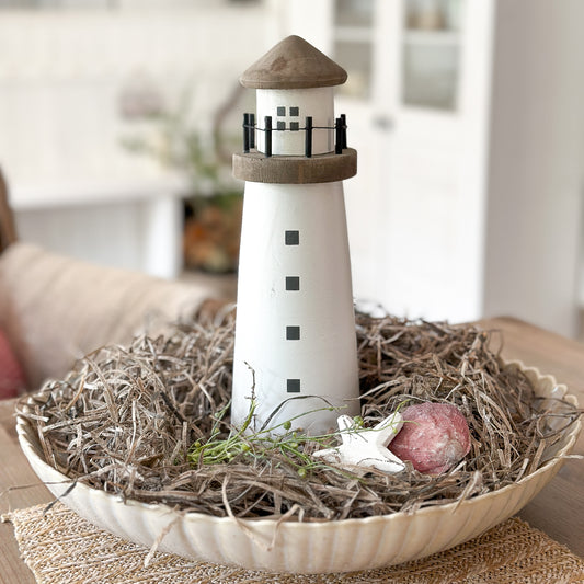 Deko Leuchtturm "Faro" Holz Natur Weiß 30cm